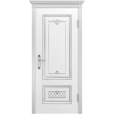 Ульяновская дверь Британия-3 белая эмаль патина серебро ДГ