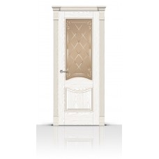 Дверь СитиДорс модель Онтарио цвет Ясень белый стекло Вензель