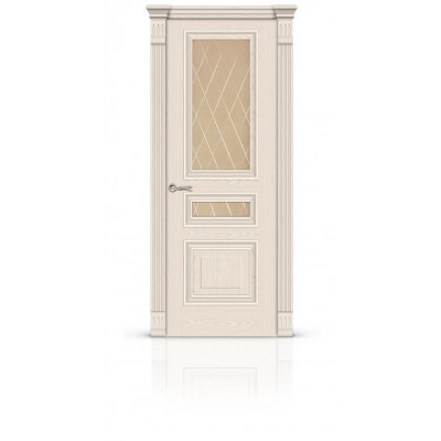 Межкомнатная Дверь СитиДорс модель Элеганс-2 цвет Ясень крем стекло Ромб