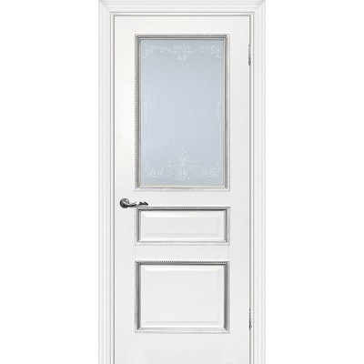 Межкомнатная Дверь МариаМ Мурано-2 Белый патина серебро стекло контурный полимер серебро