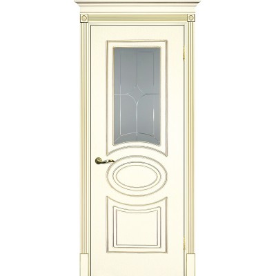 Межкомнатная дверь крашенная дверь Смальта-03 эмаль слоновая кость RAL 1013 патина золото ДО